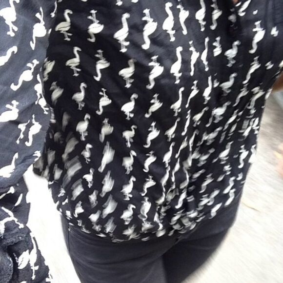 ASOS Black White Flamingo Button Up Shirt 4 - Picture 7 of 8